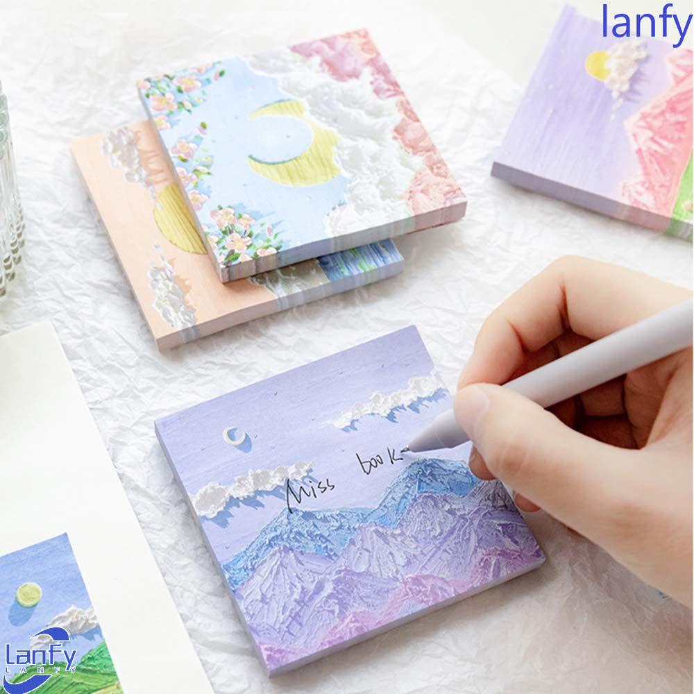 Lanfy 80 Lembar / lot Kertas Memo Sticky Note / Post-It Motif Lukisan Pemandangan