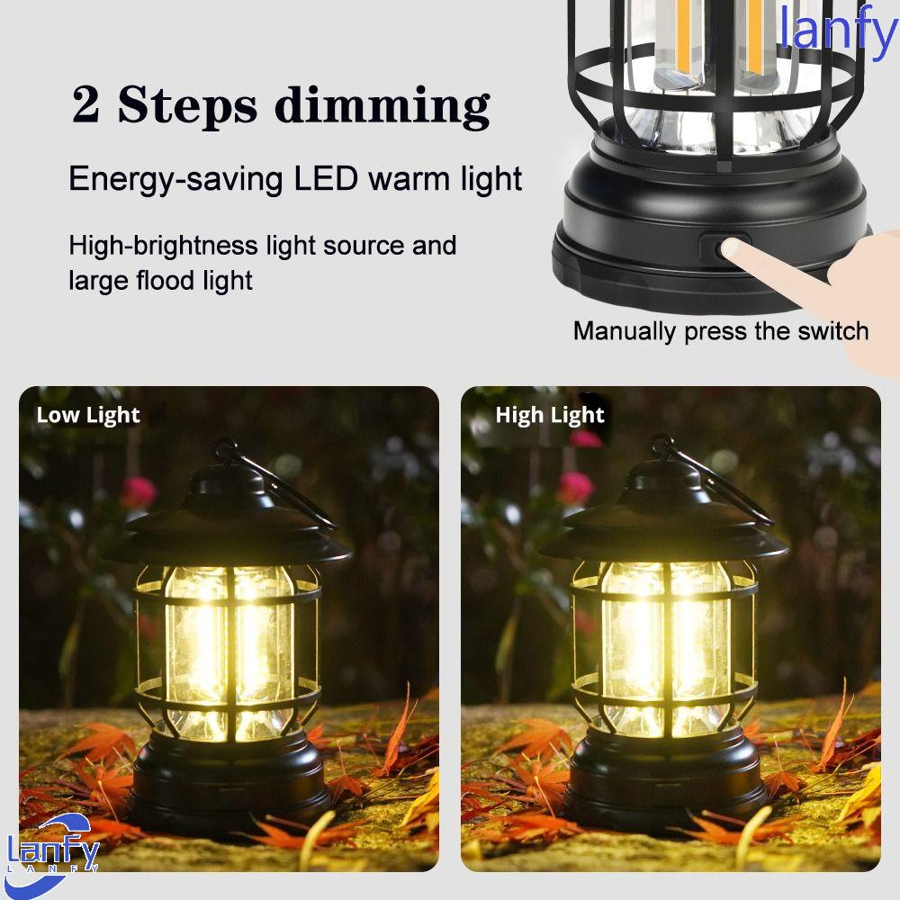 Lanfy Outdoor Camping Lampu Taman Rumput Jalan Emergency Lamp Travel Lampu Gantung Dimmer Lampu Retro Vintage Camp Lamp