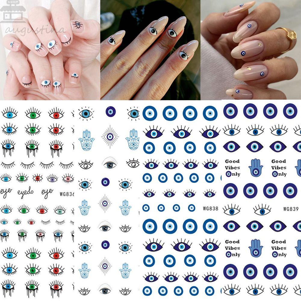 Agustina Stiker Nail Art Mata Biru Anak Lem Punggung Kartun Evil Eye DIY Dekorasi Nail Art