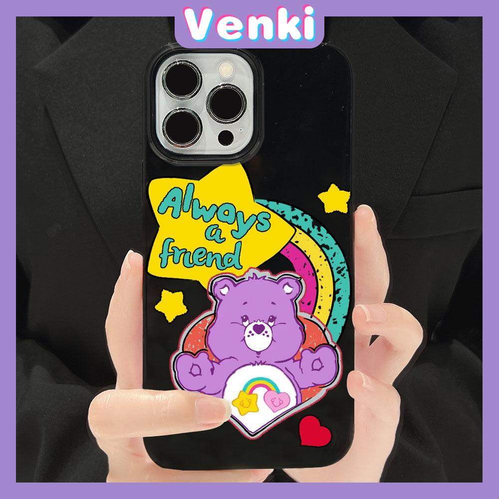 VENKI - For iPhone 14 Pro Max Glossy TPU Phone Case Soft Shell Candy Case Black Bear Rainbow Back Camera Protection Shockproof Compatible with iPhone 14 13 12 Pro Max 11 XR XS 7 8