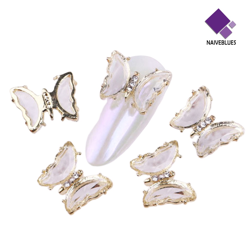 [naiveblues] 5pcs/set Kuku Kupu-Kupu Ornamen Penembus Es 3D Colorful Manicure Crystal Butterfly Beauty