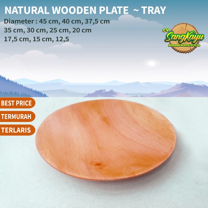 SangKayu Nampan Bulat Kayu Piring Saji Kayu Besar Bulat Wooden Tray Plate Baki