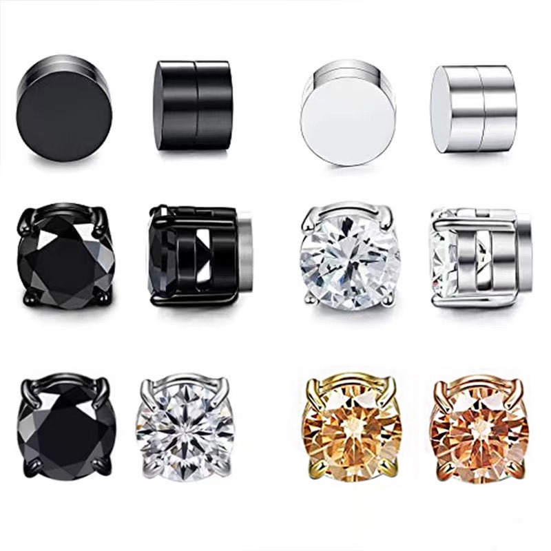 1pc Kristal Kuat Magnetic Ear Stud Mudah Digunakan Anting Klip Untuk Wanita Pria Anak Punk Bulat Zirkon Anting Magnet Non Piercing Perhiasan Penurunan Berat Badan
