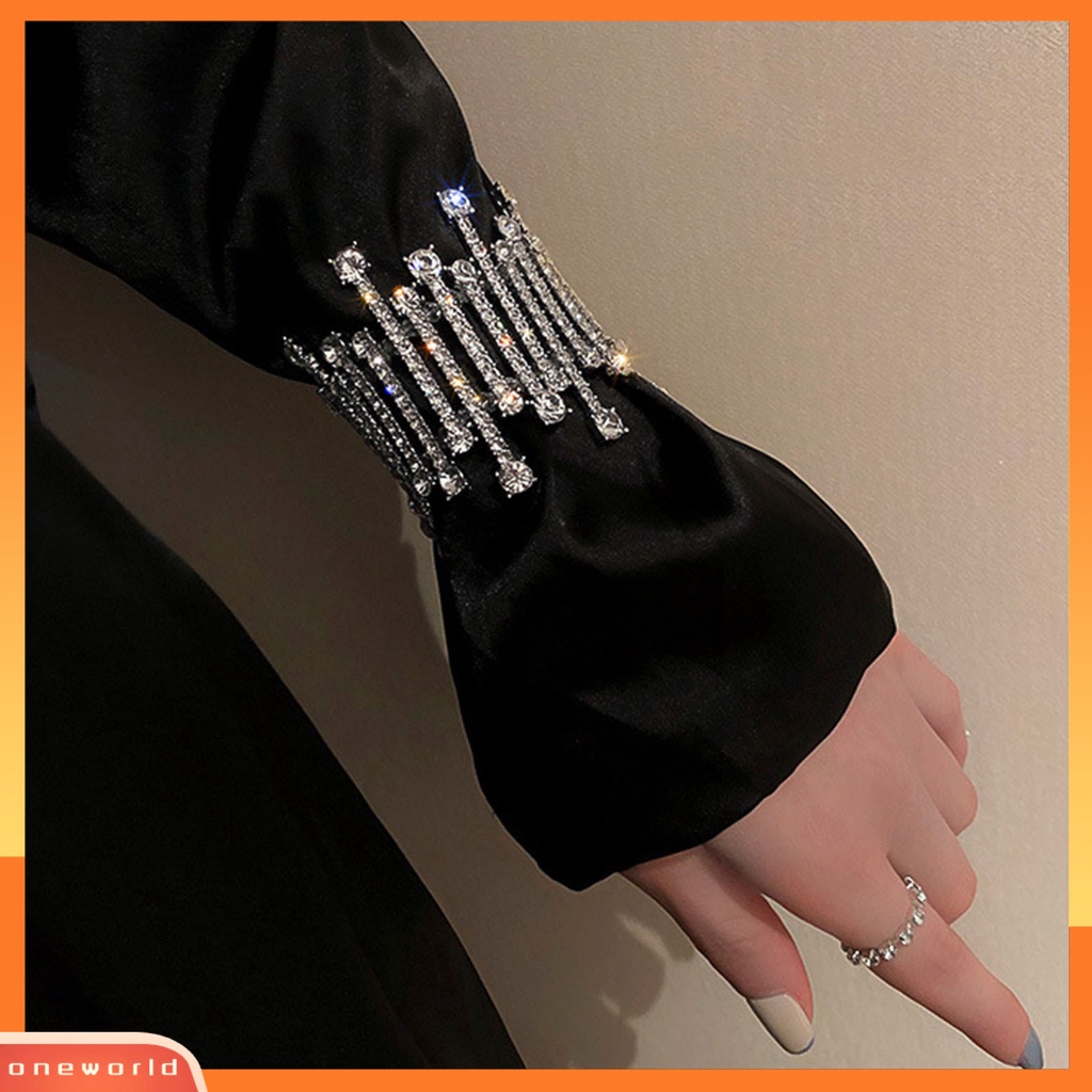 [EONE] Manik-manik Bening Tidak Teratur Dekorasi Sederhana Mewah Gelang Berlebihan Penuh Berlian Imitasi Lebar Gelang Perhiasan Aksesori