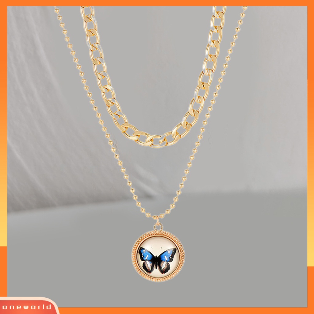[EONE] Wanita Kalung Double Layer Retro Hias Kilau Terang Dapat Disesuaikan Perhiasan Hadiah Aksesori Gadis Kupu-Kupu Liontin Kalung Rantai Klavikula Untuk Pacaran
