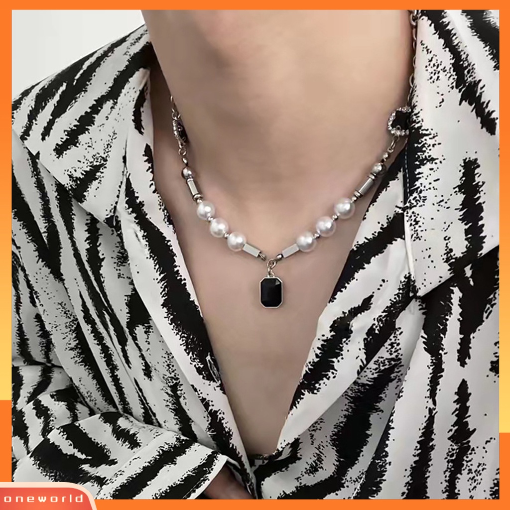 [EONE] Pria Kalung Punk Hip-hop Mutiara Imitasi Adjustable Electroplating Dekorasi Hadiah Laki-Laki Permata Imitasi Liontin Kalung Rantai Klavikula Untuk Club