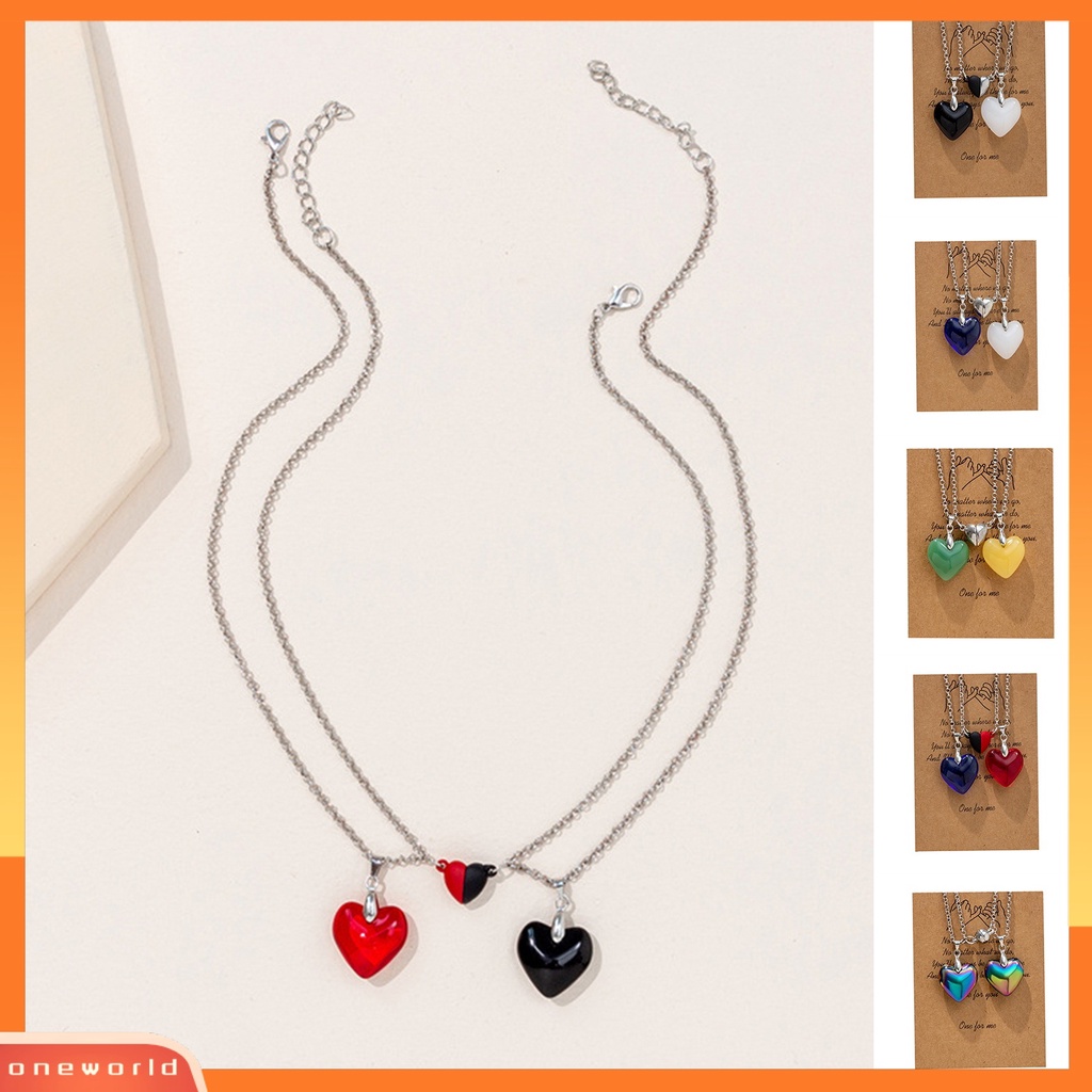 [EONE] 1pasang Kalung Couple ic Two-tone Slim Link Rantai Hypoallergenic Cinta Hati Batu Alam Liontin Kalung Perlengkapan Hari Valentine