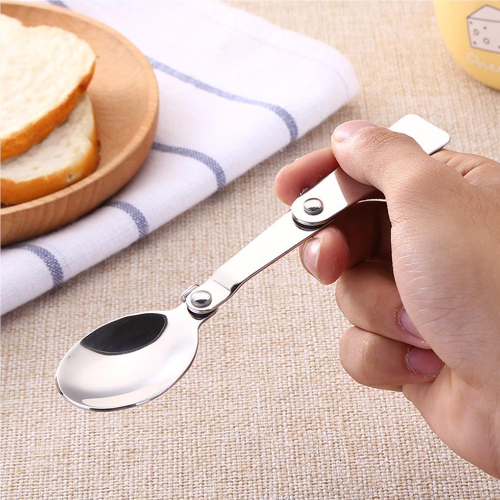 3pcs Sendok Lipat Tahan Aus Bahan Stainless Steel Untuk Aktivitas Luar Ruangan