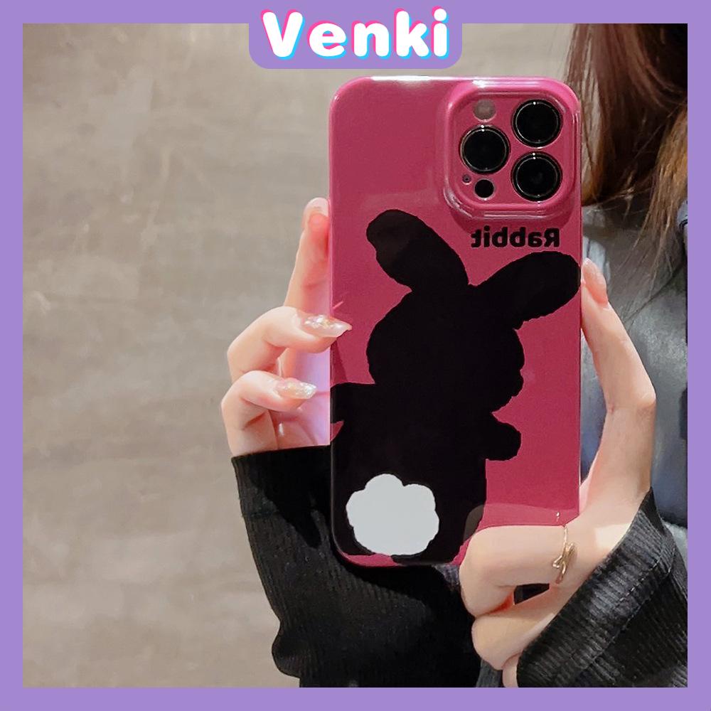 VENKI - For iPhone 11 iPhone Case Film TPU Soft Case White Glossy Cute Black Rabbit Camera Protection Shockproof Compatible with iPhone 14 13 Pro max 12 Pro Max xr xs max 7 8Plus