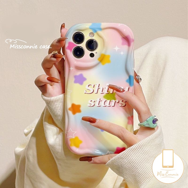 Ins Lucu Kartun Badut Warna-Warni Case Kompatibel Untuk IPhone 7Plus XR 11 14 12 13 Pro Max X 7 8 6s 6 Plus XS Max SE 2020 3D Bergelombang Melengkung Tepi Shockproof Lembut Mengkilap Penutup Belakang