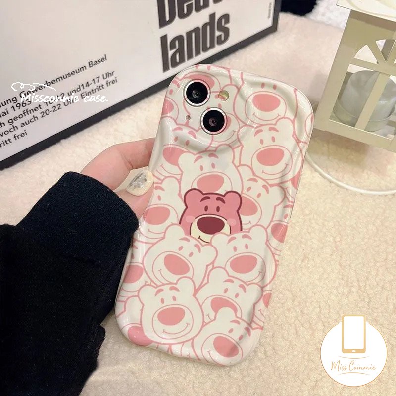 Casing Untuk Samsung A04 A13 A14 A32 A30 A24 A03s A50 A20 A03 A20s A04s A12 A52 A51 A10s A23 A11 A02s A21s A30s Cute Strawberry Bear Manyo 3D Wavy Curved Edge Glossy Soft Tpu Cover