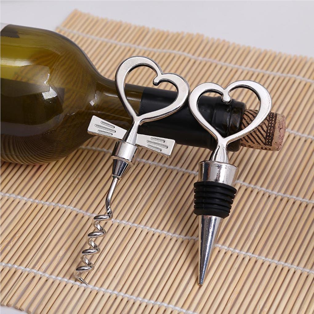 Love Heart Corkscrew Pembuka Botol Set Pesta Bar Wedding Wine Stoppers