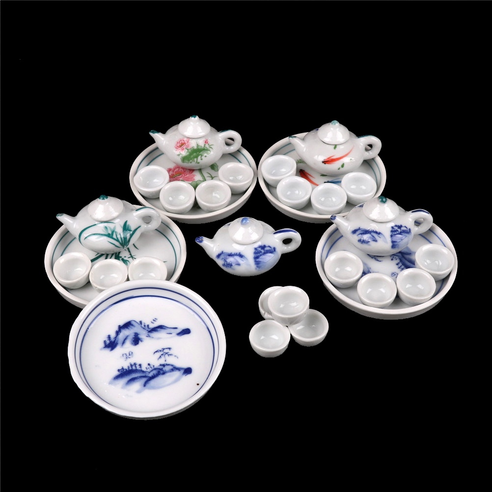 Skid Kid Pretend Play Miniatur Dining Ware Porcelain Tea Set Piring Cangkir Piring Mainan SKK