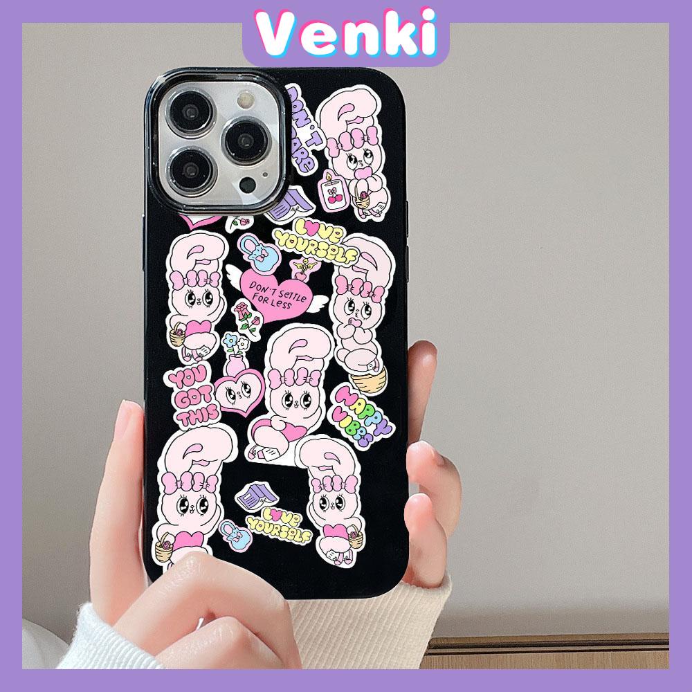 VENKI - For iPhone 11 iPhone Case Black Glossy TPU Soft Case Shockproof Protection Camera Happy Cute Bunny Compatible with iPhone 14 13 Pro max 12 Pro Max xr xs max 7Plus 8Plus