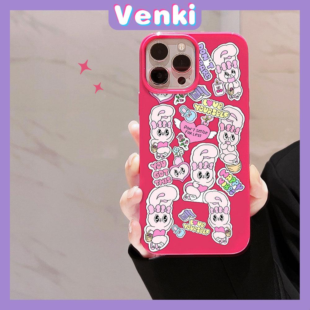 VENKI - For iPhone 11 iPhone Case Red Glossy TPU Soft Case Shockproof Protection Camera Cute Rabbit Sticker Compatible with iPhone 14 13 Pro max 12 Pro Max xr xs max 7 8Plus