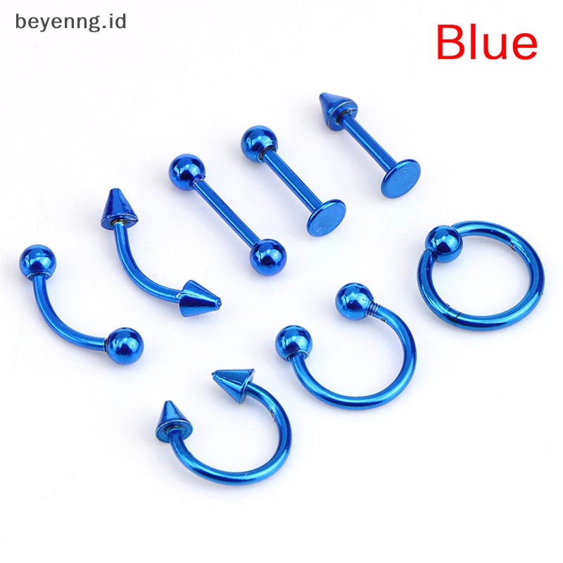 Beyen Campur 8PCS 16G Stainless Steel Helix Perhiasan Telinga Alis Hidung Bibir Rings ID