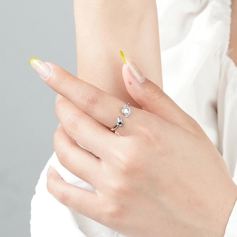 Kreatif Indah Fashion Wanita Pria Astronot Roket Pembukaan Cincin Kepribadian Chic Pasangan Romantis Pecinta Cincin Yang Dapat Disesuaikan Perhiasan Hadiah