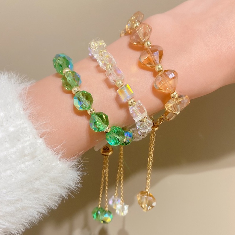 Gelang Kristal Transparan Warna-Warni Fashion Korea Ins Desain Tarik Gelang Mahasiswa Gelang Manik-Manik Fashion