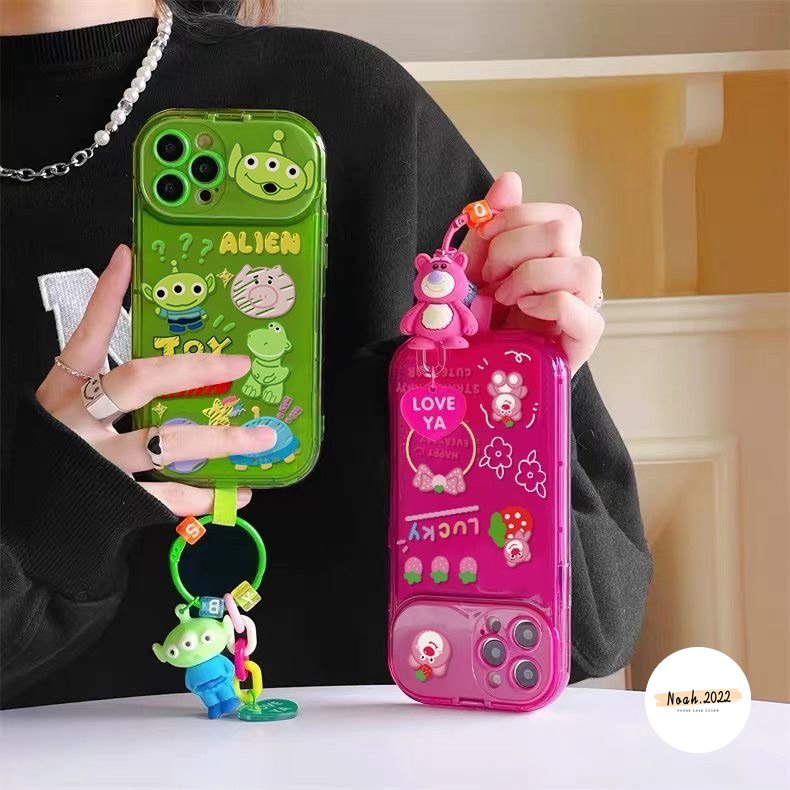 IPHONE Case Losto Alien Kartun Disney Toy Story Lucu Kompatibel Untuk Iphone7 8 Plus 11xr 12 13 14 11 Pro MAX 14 Plus X XS MAX SE 2020 Dengan Ornamen Boneka 3D Flip Make Up Mirror Soft Case