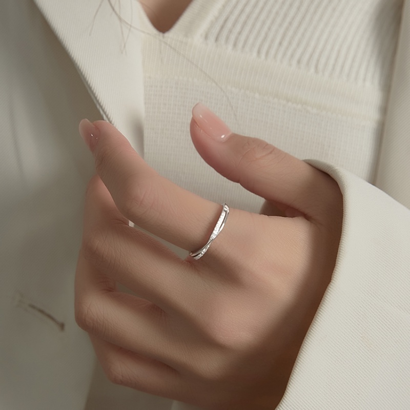 Roselife Korea S925 Perak Zirkon Kecil Cross Cincin Untuk Wanita Gadis Ins Trendi Garis Geometris Rings Sederhana Fashion Jari Perhiasan Aksesoris