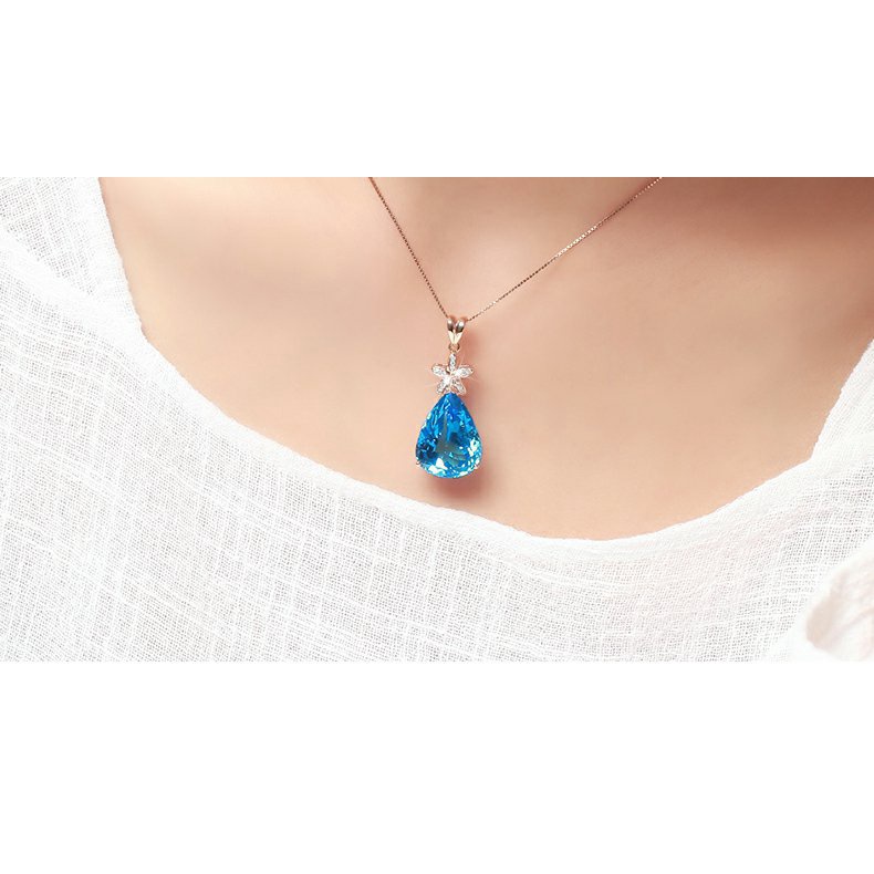 Goldkingdom Aksesoris Perhiasan Fashion Ready Stock Drop Pear-Berbentuk Carat Swiss Blue Topaz Pendant Micro-set Rose Gold Kalung