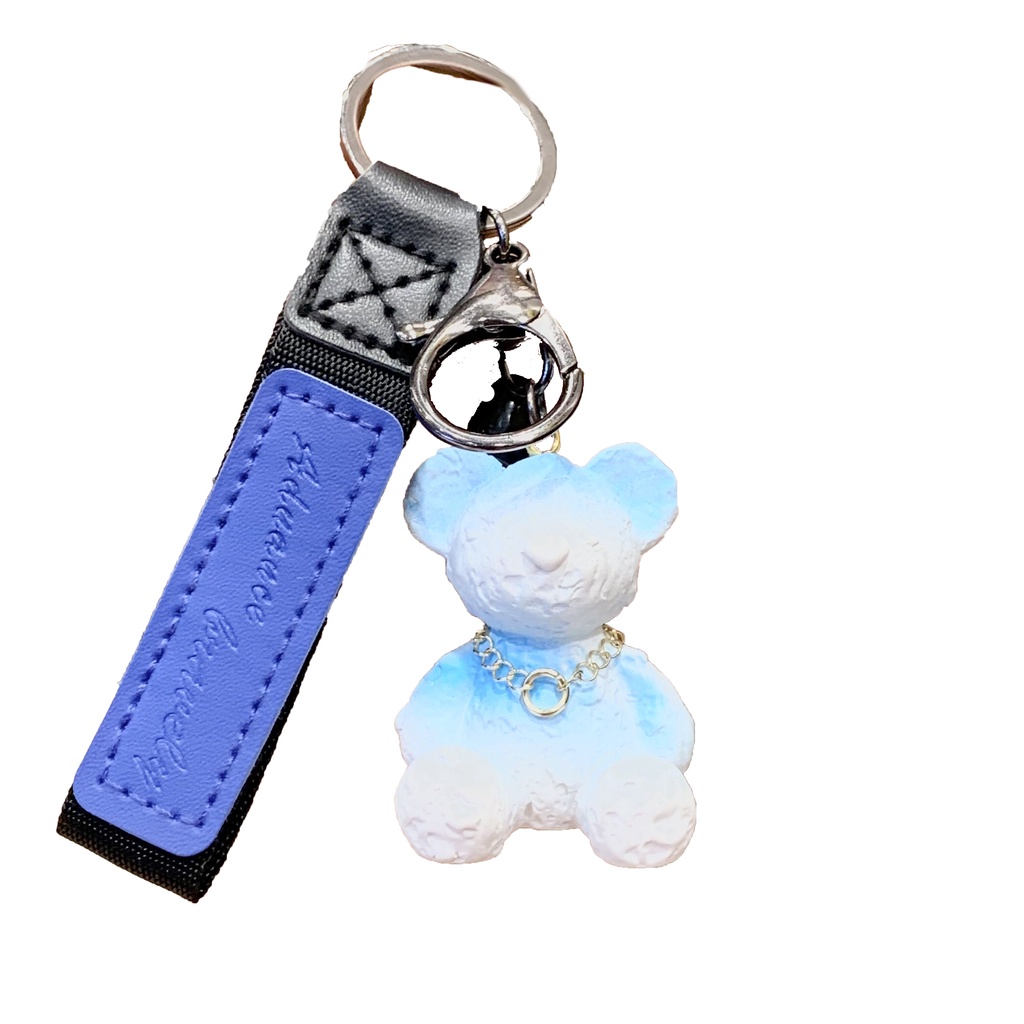 Rendering Gradient Bear Kreatif Resin Gradient Keychain Keren Lunar Explorer Bear Hewan Mobil Tali Kulit Gantungan Kunci Gadis Cowok Ransel Liontin Hadiah