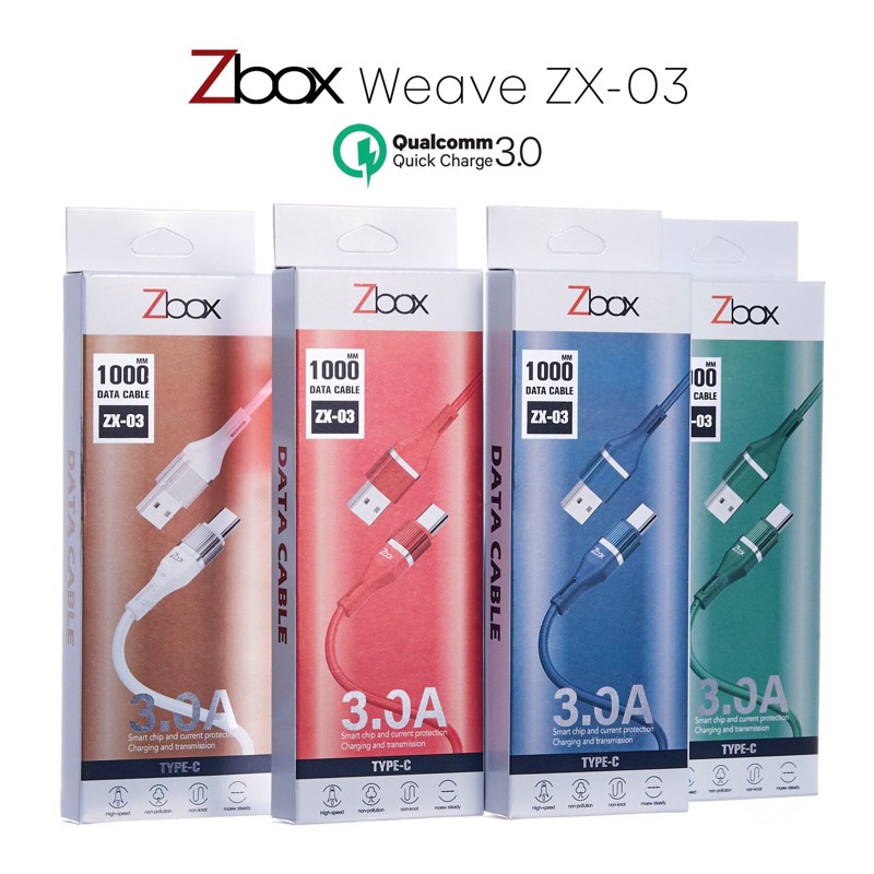 Kabel Data Zbox Zx03 Weave Quallcom 3.0 Weave usb Micro / Type C / iPhone Suport Fast Charger (Pengi