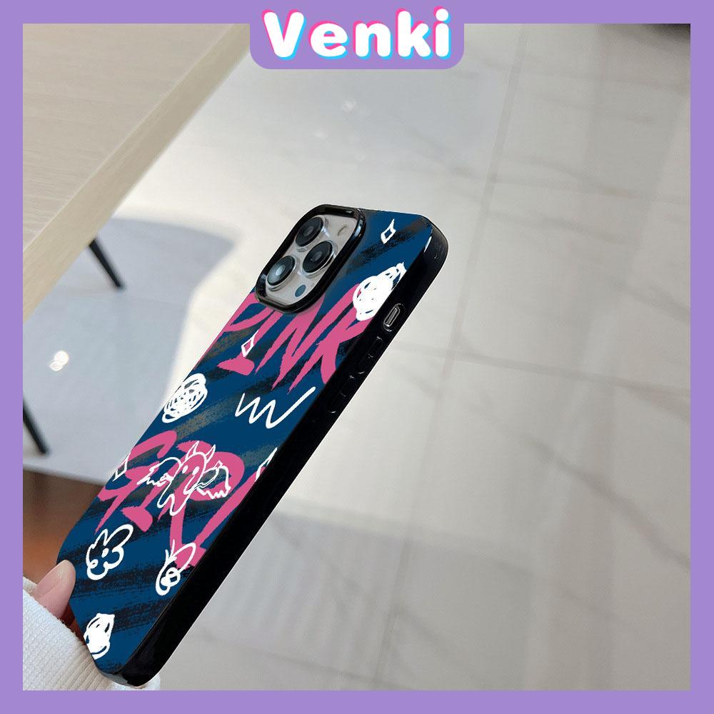 VENKI - For iPhone 11 Phone Case Black Glossy TPU Soft Case Shockproof Protection Camera Graffiti Simple English Compatible with iPhone 14 13 Pro max 12 Pro Max xr xs max 7 8 Plus