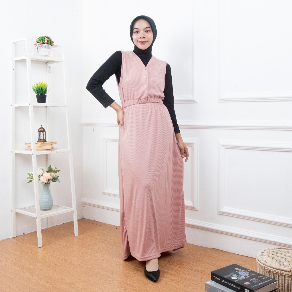 ZASKIYA - DRESS CELLA OVERALL /Terusan Panjang Wanita / Dress Tanpa Lengan Muslimah