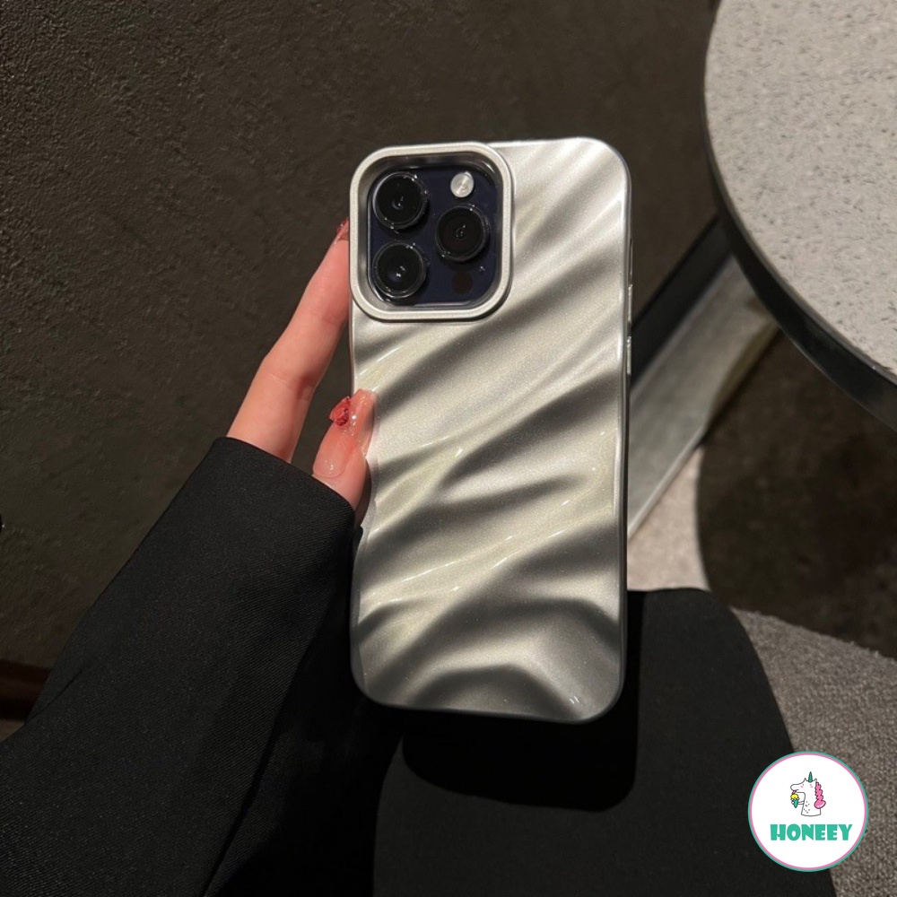 IPHONE Casing Ponsel Pleat Gelombang Warna Hitam Dan Krem Dan Silver Mewah Untuk Iphone11 13 12 14 Pro Max 12pro X XR Xsmax6 /7 /8 Plus SE Perlindungan Penutup Belakang