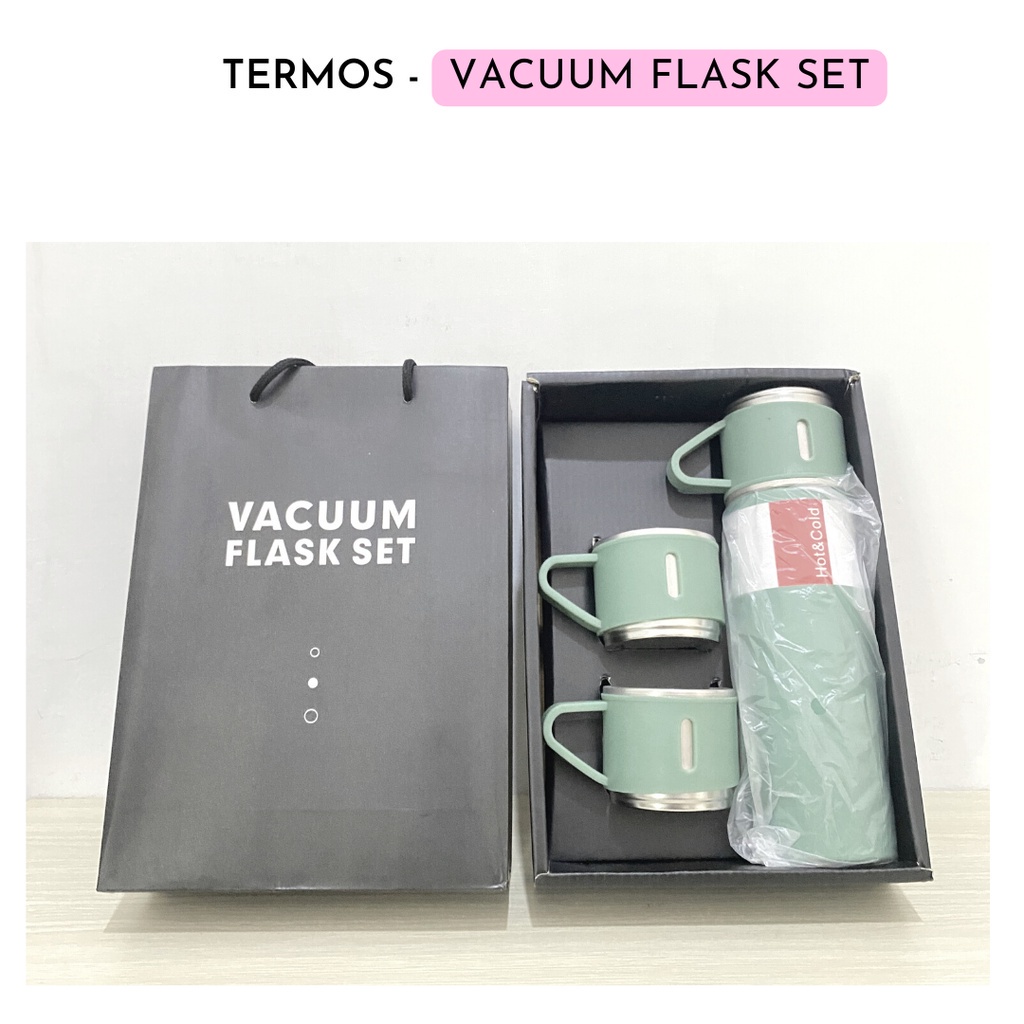 Thermos Stainless Steel 500 ML Vacuum Flask Set Extra 2 Gelas / Set Gift Hadiah Kado Termos Cup Cangkir