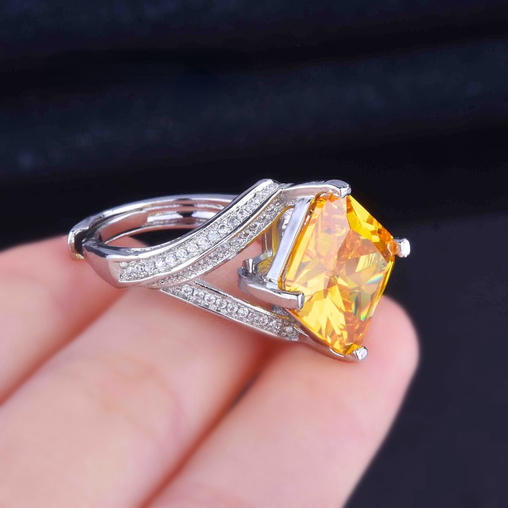 Goldkingdom Aksesoris Perhiasan Fashion Ready Stock Ascher Cincin Berlian Kuning Kreatif Berbentuk Berlian Cincin Wanita