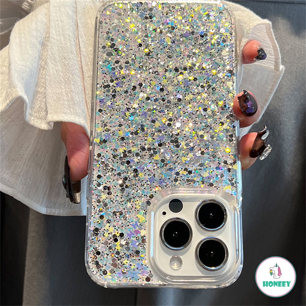 IPHONE Case Iphone14 Silver Foil Glitter Payet Case Kompatibel Dengan Iphone14 13 12 11 Pro Max Anti-Slip Bumper Lembut TPU Penutup Belakang