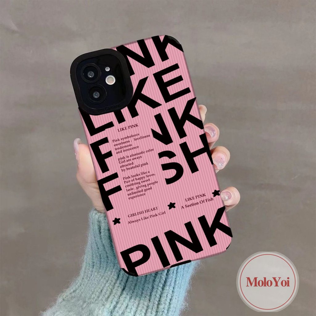 Casing Tpu Lembut Gaya Eropa Dan Amerika Kompatibel Untuk IPhone XR X XS Max8 7 Plus 11 14 12 13 Pro Max 7Plus Trendi Merek Tekstur Garis Pink Huruf Inggris Shockproof Cover