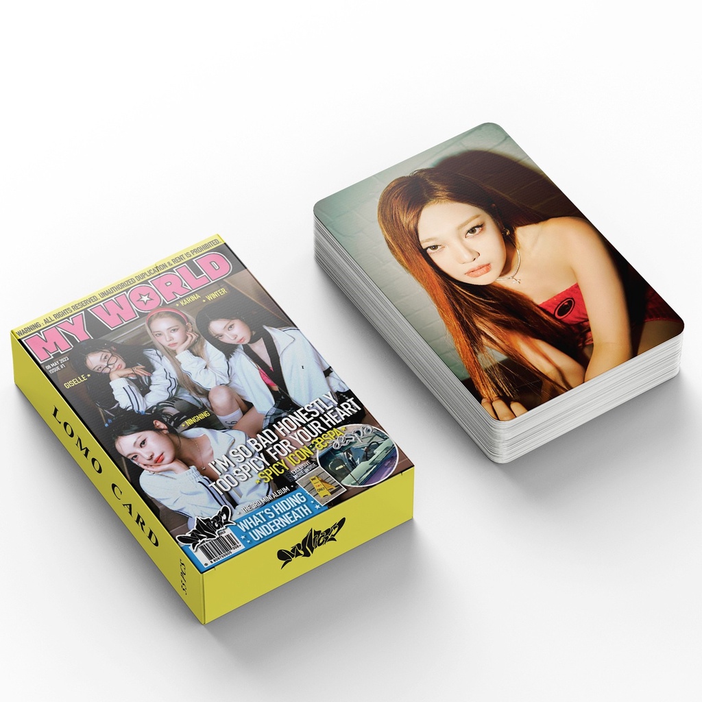 55pcs/box AESPA MY WORLD Photocards GISELLE WINTER KARINA NINGNING Kartu Lomo2023Kartu Pos Kpop