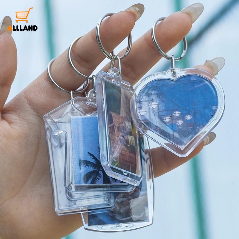 1pc Persegi Panjang Transparan Kosong Akrilik Insert Foto Bingkai Foto Keyring/DIY Split Ring Gantungan Kunci Mini Foto Bingkai Foto