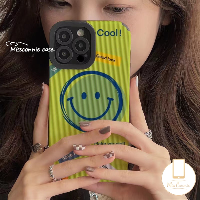 IPHONE Kartun Warna-Warni Smiley Phone Case Kompatibel Untuk Iphone11 14 12 13 Pro MAX XR 78 Plus X XS MAX 7Plus Graffiti Mewah Tekstur Kulit Lembut Shockproof Silicon Cover