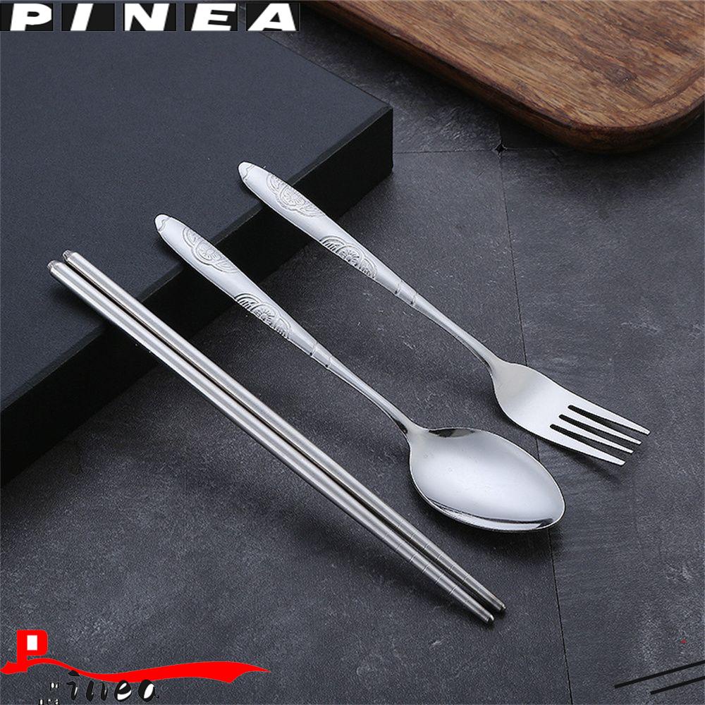 Nanas 3 Pcs Sendok Garpu Set Portable Outdoor Garpu Sendok Sumpit Tempat Penyimpanan Cutlery Set