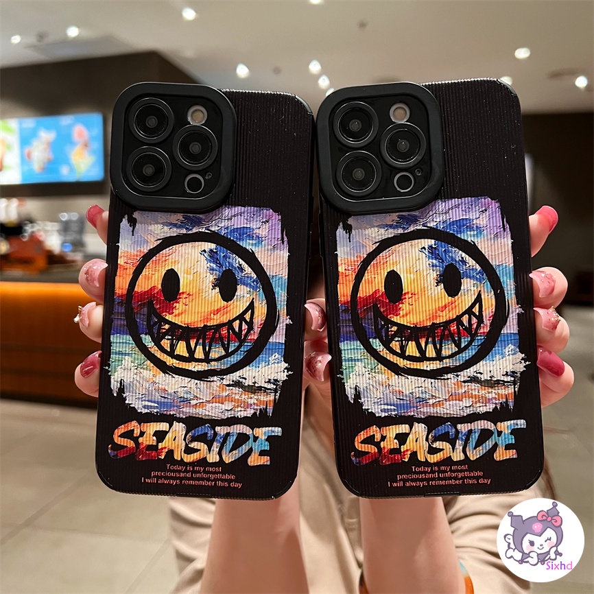 IPHONE Kreatif Fashion Graffiti Smiley Face Kompatibel Untuk Iphone14 13 12 11 Pro Max SE 2020 X Xr Xs Max 87 Plus Perlindungan Shockproof Casing Ponsel Lembut Silicon Cover XJJJJ