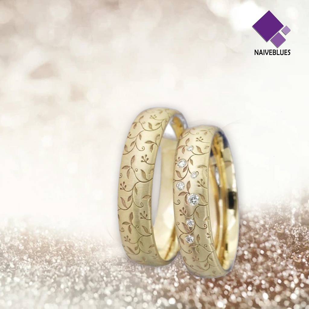 &lt; Naiveblues &gt; Cincin Jari Bunga Ukir Elegan Pengerjaan Indah Pasangan Cincin Ukiran Untuk