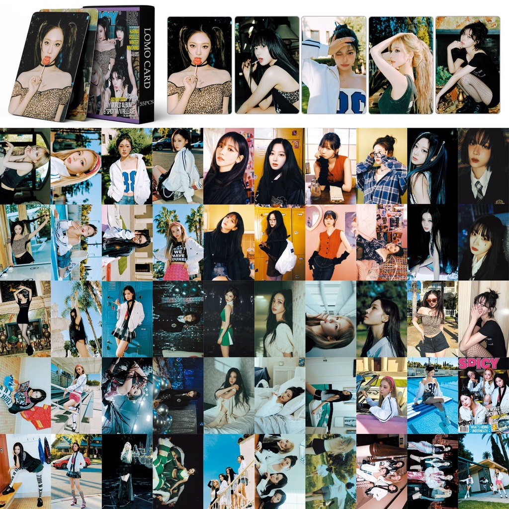 55pcs/box AESPA 3rd Mini Album MY WORLD Photocards KARINA GISELLE WINTER NINGNING Kartu Lomo Kpop Postcards