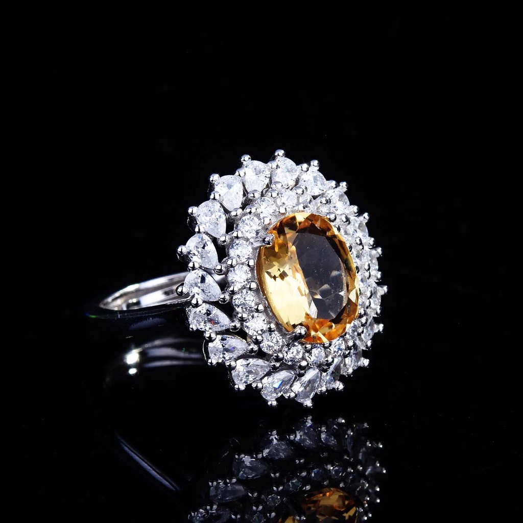 Goldkingdom Aksesoris Perhiasan Fashion Ready Stock Set Dengan Topaz Alami Cincin Citrine Warna Terbuka Harta Cincin