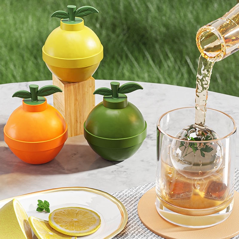 Lucu Berbentuk Jeruk Food Grade Silikon Bola Bulat Es Batu Cetakan Ramah Lingkungan Ukuran Besar DIY Kreatif Pembuat Es Batu Untuk Whiskey Cocktail Jus Es Cetakan Bar Perlengkapan Rumah Restoran