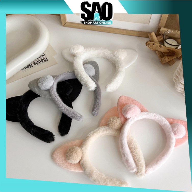 SAO - F5825 Bando Korea Telinga Kucing / Bando Fashion Korea Telinga Kucing Bulu Pompom / Bando Wani