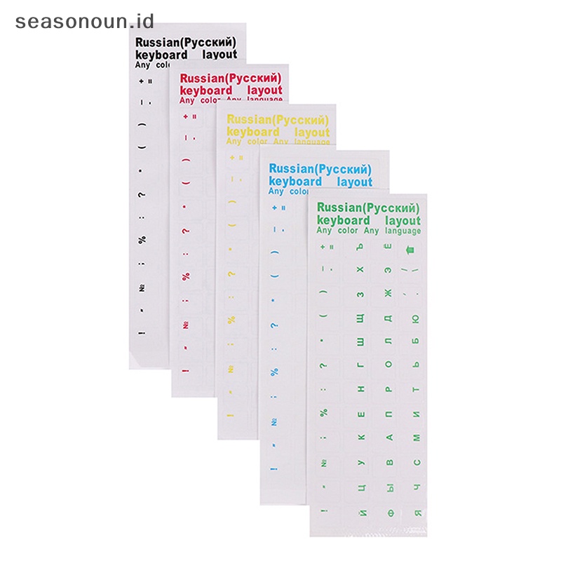 Seasonoun Stiker Keyboard Transparan Rusia Alfabet Bahasa Label Hitam Putih.