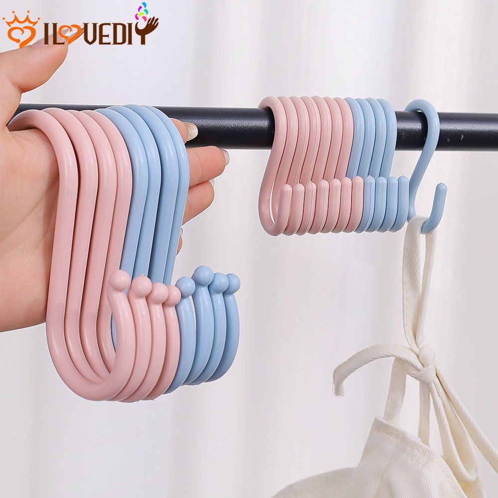 Organizer Rumah Tahan Lama Bentuk S Rak Pakaian Plastik Rak Pakaian Plastik Multifungsi Kait Pintu Bentuk S Bayi Stroller Hanger Portable Kait Dapur Serbaguna