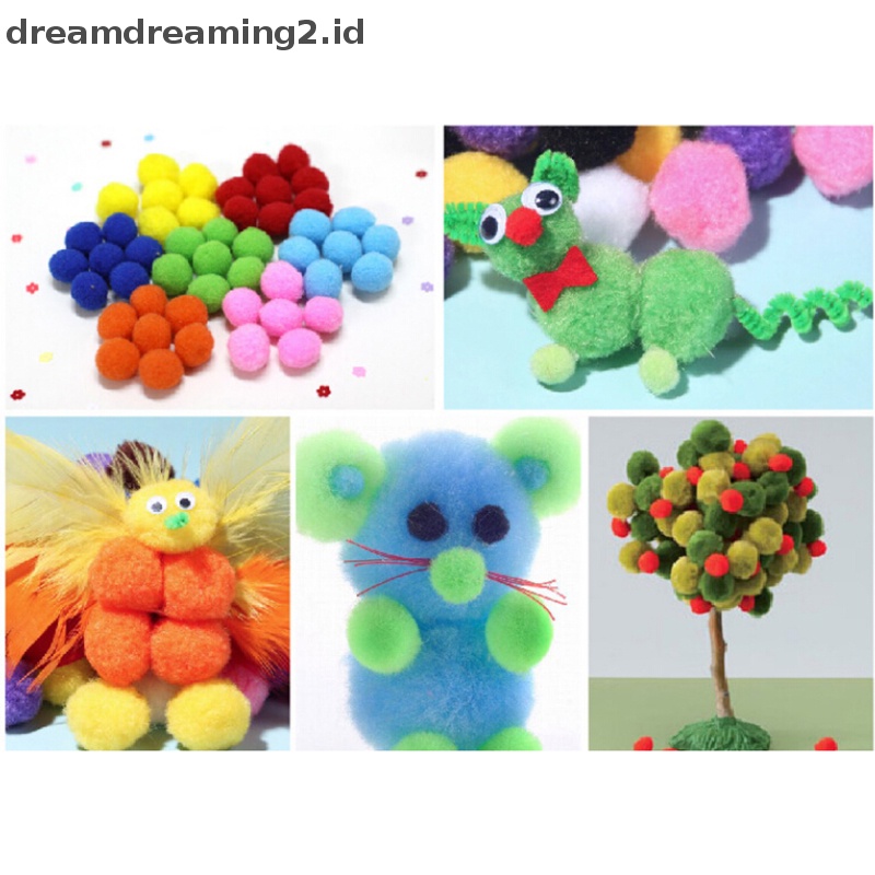 (drea) 100pcs Pom Pom Berbulu Lembut Warna Campur Untuk Kerajinan Tangan Anak 20mm 30mm 40mm//