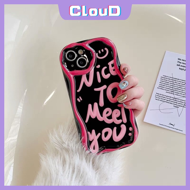 IPHONE Ins Smile Art Letter Case Kompatibel Untuk Iphone11 14 13 12 Pro Max7 6s 8 6 Plus X XR XS Max SE 2020 7plus Fashion 3D Wavy Curved Edge Shockproof Airbag Glossy Lembut Tpu Cover