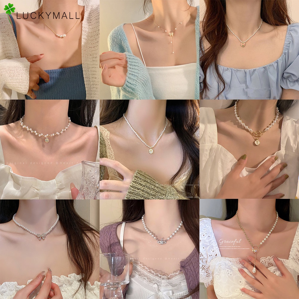 Fashion Mutiara Choker Tulip Kupu-Kupu Jantung Liontin Kalung Elegan Zirkon Ikatan Simpul Kalung Untuk Wanita Jewerly Aksesoris