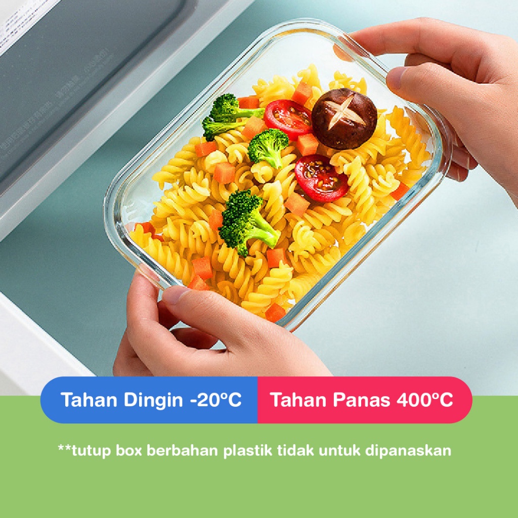 Kotak Makanan Glass Lock Tahan Panas - Lunch Box Microwave - Kotak Makanan Kaca